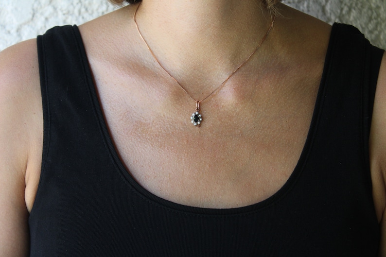 Silver Row Or Pink Pendant Daisy Hanging Sapphire Pearls Old Style Gift for It Christmas Gift