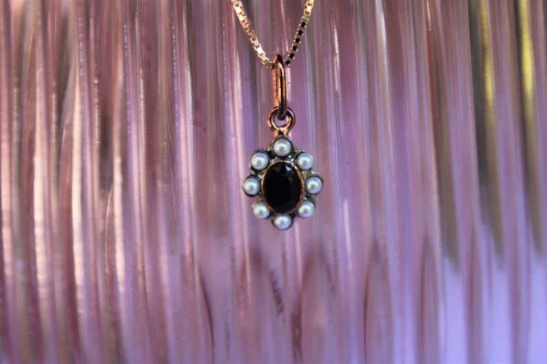 Silver Row Or Pink Pendant Daisy Hanging Sapphire Pearls Old Style Gift for It Christmas Gift