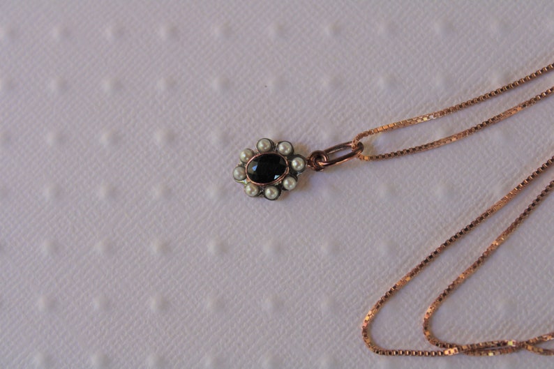Silver Row Or Pink Pendant Daisy Hanging Sapphire Pearls Old Style Gift for It Christmas Gift