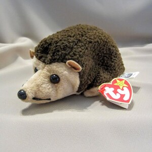 TY Beanie Baby Collection - Prickles The Hedgehog - Vintage Plush Animal - Brown Fur - Pellet Stuffing - Tags Attached - Collectible - Gift