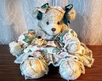 Handmade Girl Bear With Floral Dress and Bloomers