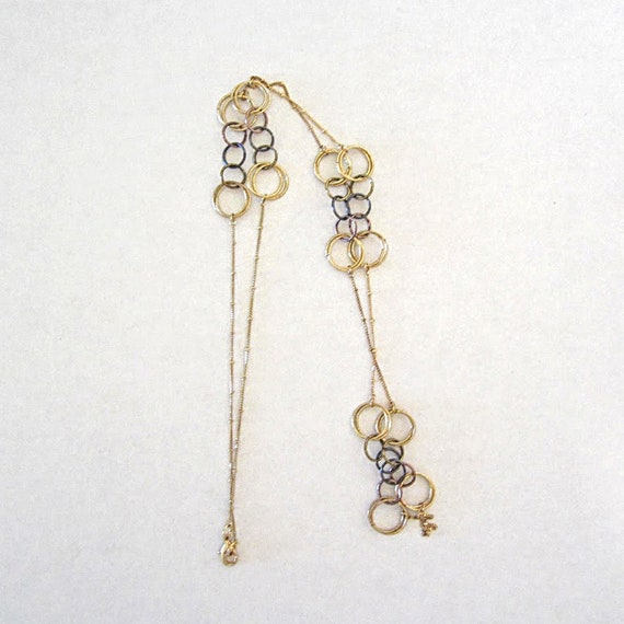 Vintage Long Necklace - Gold Tone Chain - Tri Col… - image 4