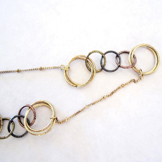 Vintage Long Necklace - Gold Tone Chain - Tri Col… - image 7