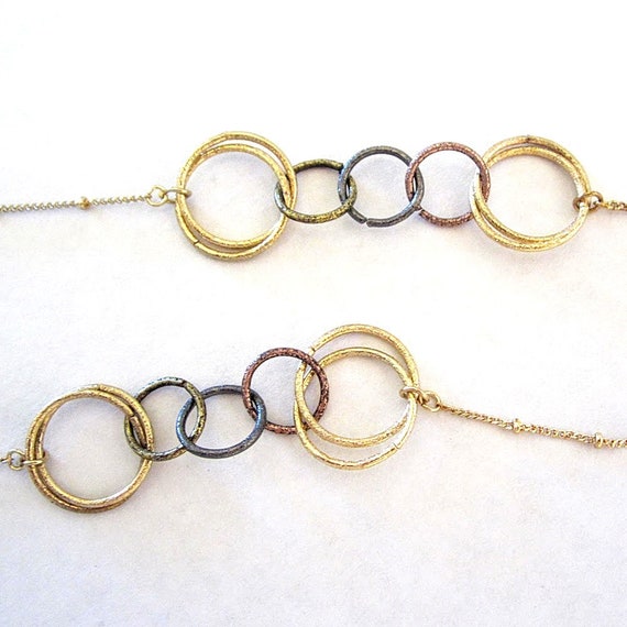 Vintage Long Necklace - Gold Tone Chain - Tri Col… - image 6
