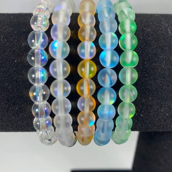 6MM Mermaid Mystic Aura Bracelet- Round Matte Beads - Mermaid Glass Bracelet - Gifts for Anniversary, Wedding, Birthday
