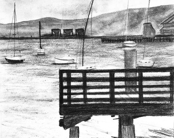 Ponce, Puerto Rico - Charcoal Landscape Drawing Art Print