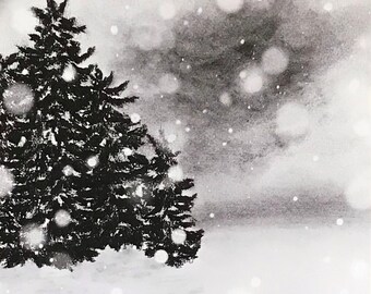 Falling Snow Charcoal Winter Landscape Drawing Art Print