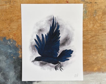 Illustration à la gouache et au fusain Flying Crow Impression artistique