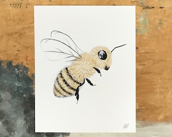 Honeybee Watercolor and Charcoal Illustration Art Print