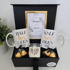 Luxury Personalised Islamic Wedding Gift Hamper Set Box | Mugs | Islamic Wedding Frame | Half His Deen Her Deen | Couple Bride Groom Nikah