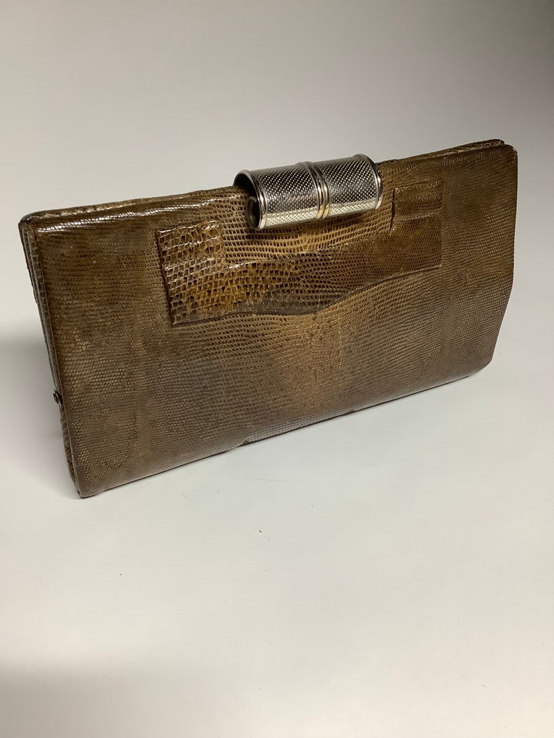 Bolso de mano vintage art déco de los años 30 con cierre cromado en piel, pequeño bolso antiguo. imagen 10