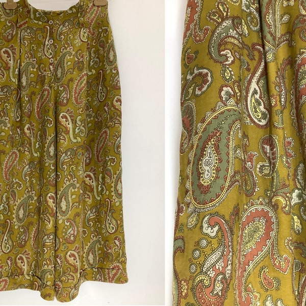 jupe-culotte longue des années 1980, imprimé cachemire, short palazzo italien sous le genou vert