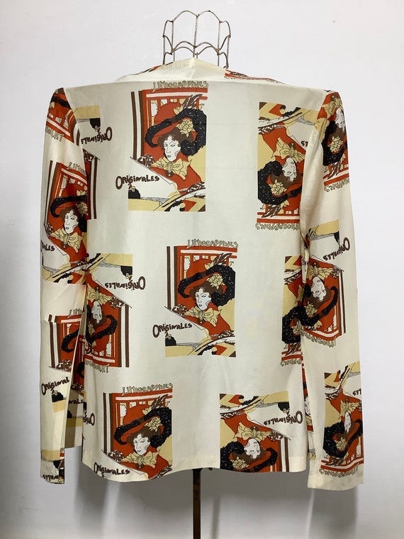 Vintage 70s novelty shirt blouse lady print open … - image 8