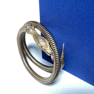 Vintage snake bracelet/ coiled gold tone metal bypass bracelet/  1960s 1970s snake bangle wrap around serpent