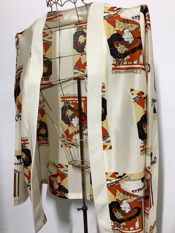 Vintage 70s novelty shirt blouse lady print open … - image 3