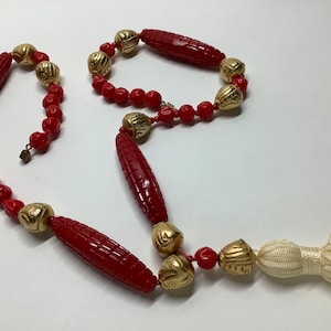 Vintage Art Deco necklace 1920s 1930s carved glass Czechoslovakian heavy beaded bohemian necklace tasseled