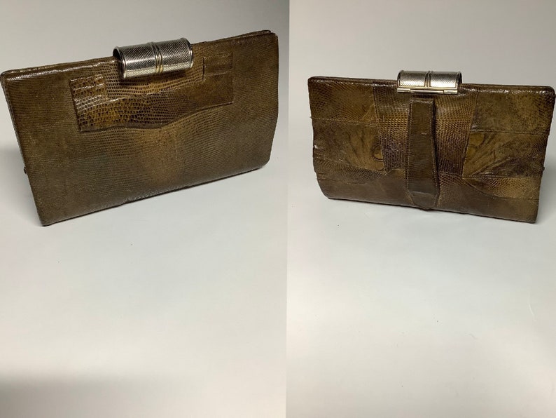 Bolso de mano vintage art déco de los años 30 con cierre cromado en piel, pequeño bolso antiguo. imagen 3