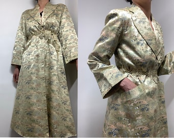 ガウンコート Vintage JQD satin china gown Vintage Glowing Brocade Coat Oriental 1930s 40s House Robe Chinese