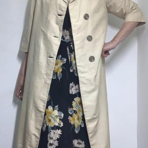 Vintage 1950er Jahre Seidenmanteljacke Thaiseide Knopfleiste schöne Detail 3/4 lange knielange midcentury modern