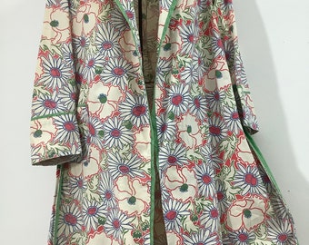 robe de chambre vintage des années 30-40 en coton à fleurs