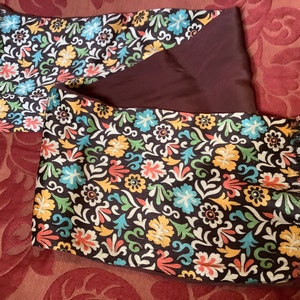 Vintage silk 1930s long scarf Art Deco design crepe satin floral geometric