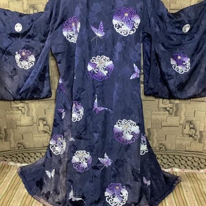 Antique kimono robe embroidered silk robe Japanese late 1800s early 1900s oriental jacket hand embroidered butterflies As is.