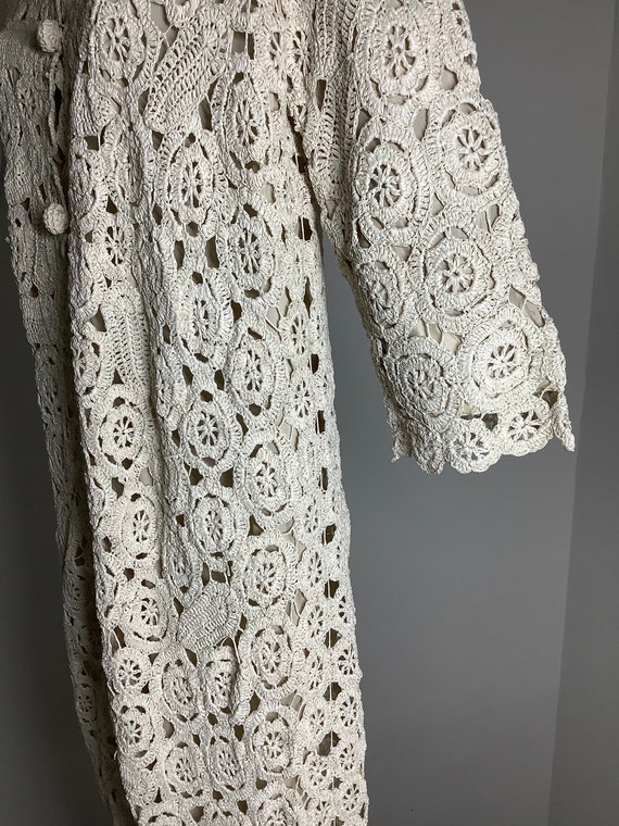 Vintage OOAK raffia lace duster coat 1950s woven … - image 7