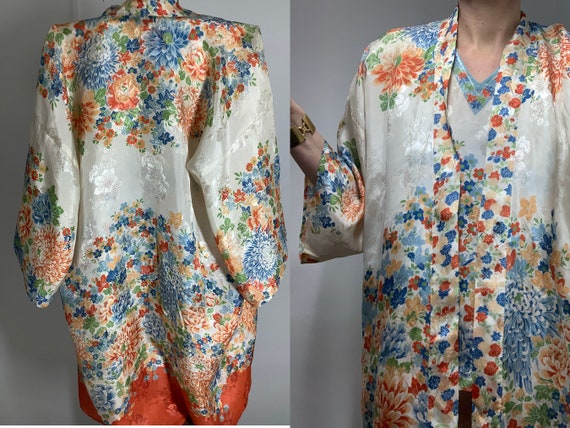 Vintage 1920s 30s Robe and Blouse Set Pyjamas Silky Rayon Damask Japanese Floral Design Antique 2 Piece Lounge Wear Etsy UK