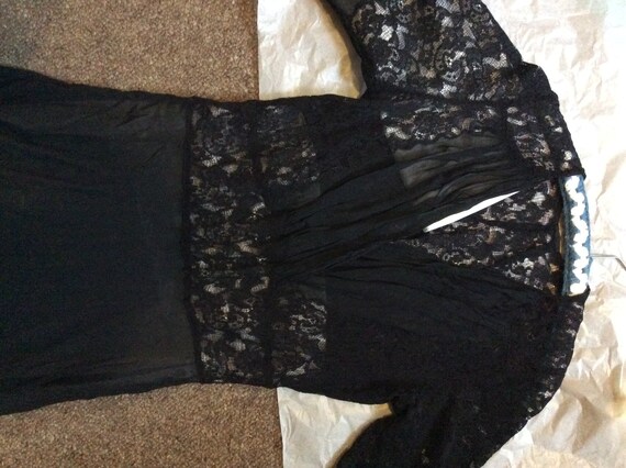 Vintage 1930s 1940s lace chiffon black dress. Art