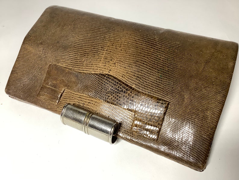 Bolso de mano vintage art déco de los años 30 con cierre cromado en piel, pequeño bolso antiguo. imagen 2