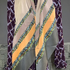 Vintage 1930s silk pointed scarf buutterflies on stripes