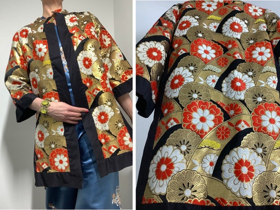 1950～60年代ビンテージ幾何学柄レーヨンストール4c-6-050 ヴィンテージ幾何学模様のシルクレーヨン生地モッドプリント、ピンク