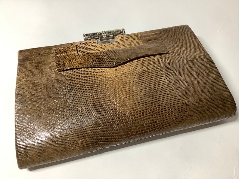 Bolso de mano vintage art déco de los años 30 con cierre cromado en piel, pequeño bolso antiguo. imagen 9