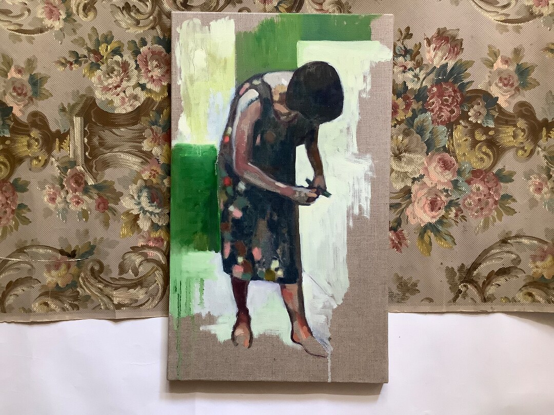 Oil painting girl's floral long dress women's summer