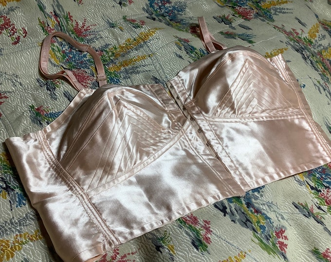 Vintage XL 1940s Bra Large Bra 40s 50s Satin Rayon Pink Lingerie Etsy
