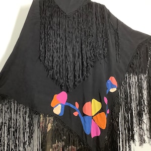 Vintage piano shawl silk with applique Art deco 1920s wall hanging costume textiles