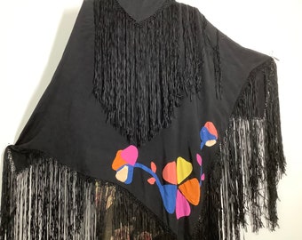 Vintage piano shawl silk with applique Art deco 1920s wall hanging costume textiles