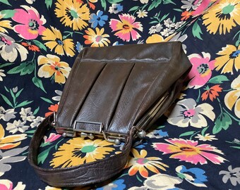 Vintage 1960s brown bag vegan vinyl modern mid century by Boots ltd British made