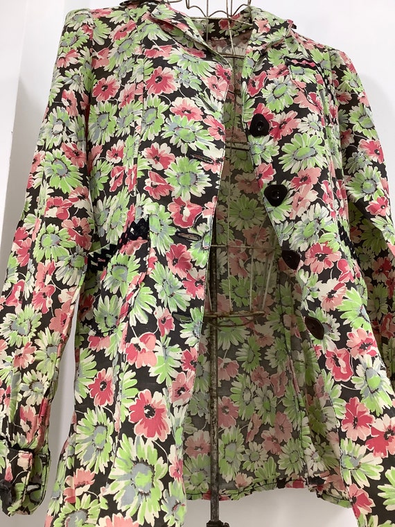 Vintage 1930s jacket green cotton blouse floral p… - image 9