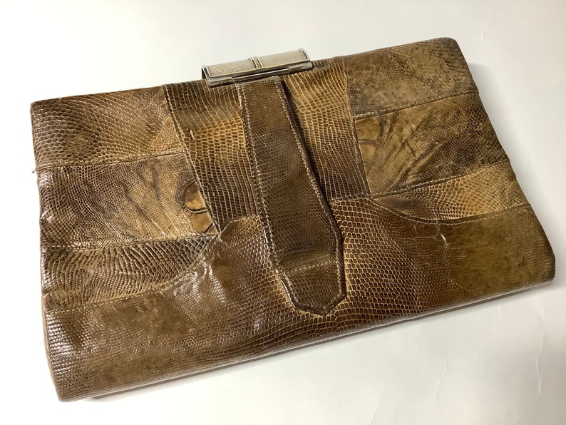 Bolso de mano vintage art déco de los años 30 con cierre cromado en piel, pequeño bolso antiguo. imagen 6