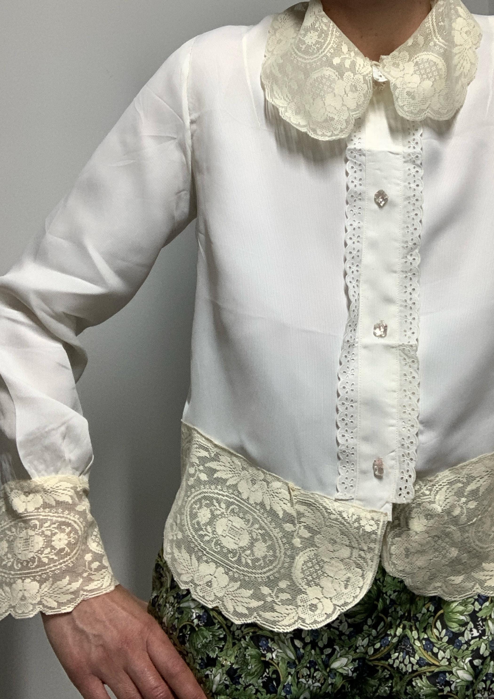 コットンレースヴィンテージブラウス 1930年代のヴィンテージコットンツイルレースブラウス、手工芸品、パン