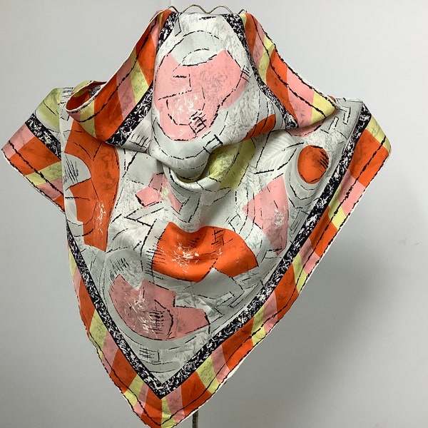 Vintage 1950s print scarf silk abstract print modernist print mid century unisex scarf
