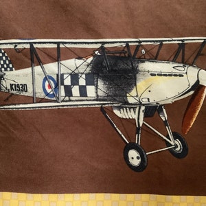 Vintage rare silk novelty scarf military illustrated airforce aircraft transport by Daniel Hechter Aviation brown yellow