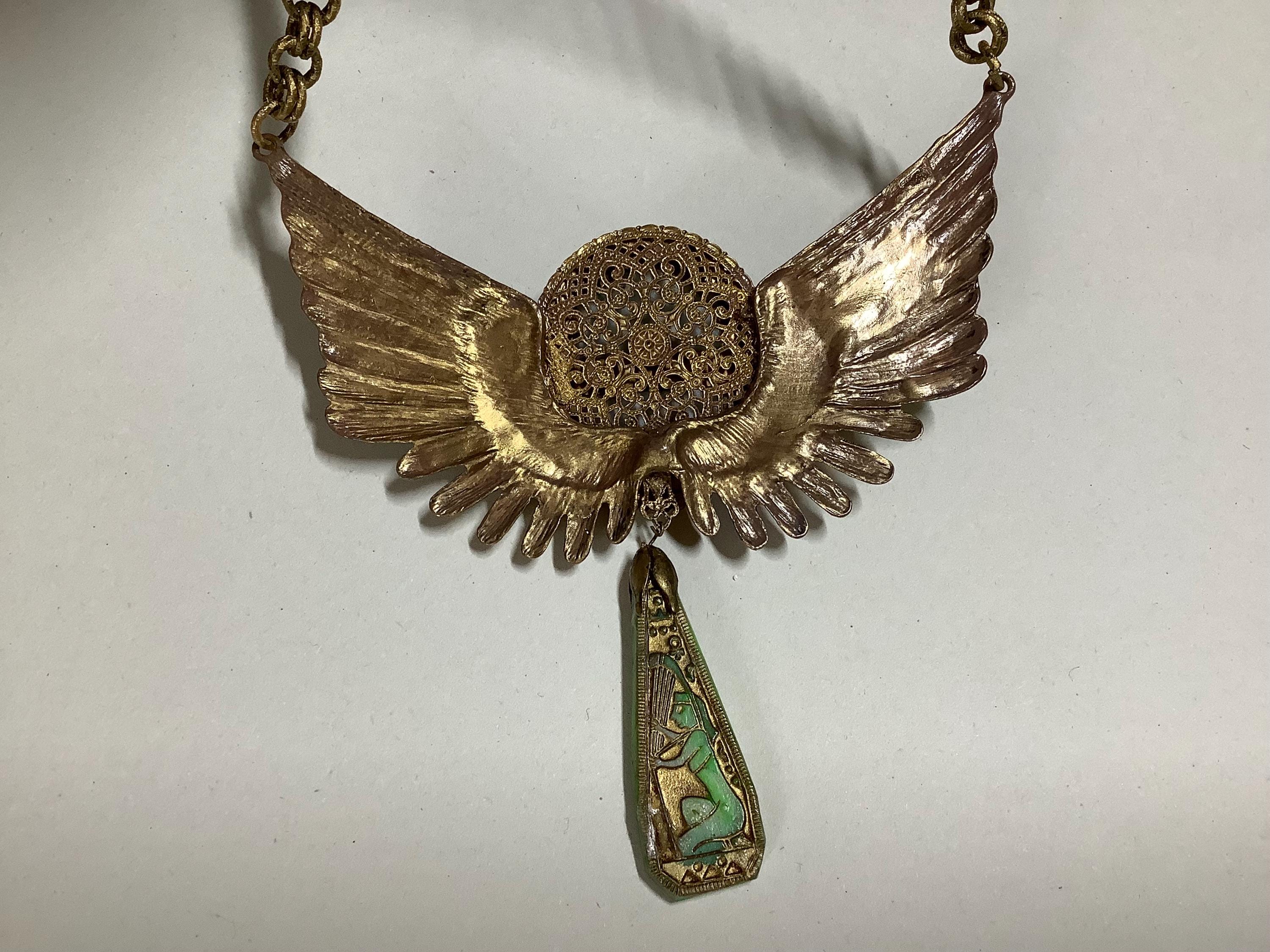 アンティーク 1920 年代 エジプト ネックレス 神々 ファラオ 金箔 金属 