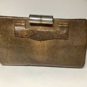 Vintage 1930s art deco purse clutch bag with chrome clasp in leather
