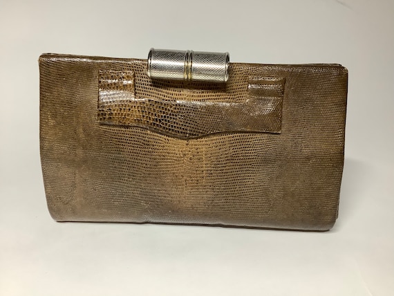 Vintage 1930s art deco purse clutch bag with chrome clasp in leather small antique purse