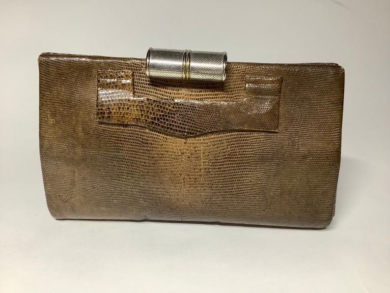 Bolso de mano vintage art déco de los años 30 con cierre cromado en piel, pequeño bolso antiguo. imagen 1