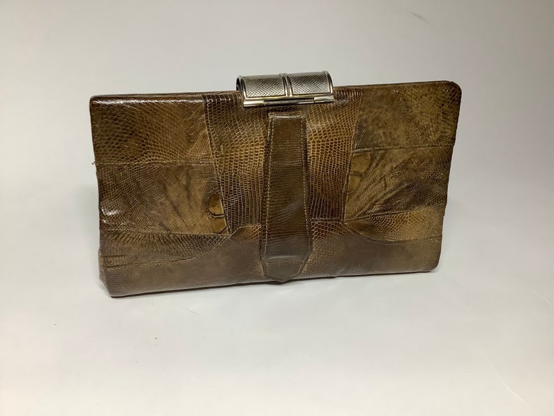 Bolso de mano vintage art déco de los años 30 con cierre cromado en piel, pequeño bolso antiguo. imagen 7