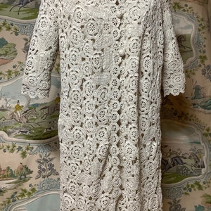 Vintage knitted crochet raffia coat 1950s woven straw weave coat Italian unique long pale jacket summer over coat duster