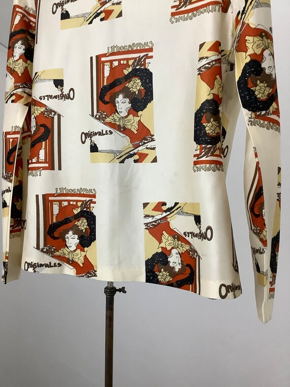 Vintage 70s novelty shirt blouse lady print open … - image 4